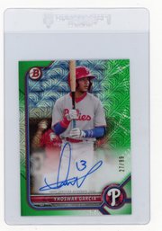2022 Bowman Mega Box Yhoswar Garcia Chrome Green Refractor Autograph Baseball Card #'d To 99