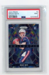 Drake Maye Rookie Card 2024 Panini Prizm Prizmatic Football Card Graded PSA Mint 9