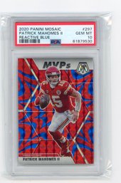 2020 Panini Mosaic Patrick Mahomes II MVPs Mosaic Blue Reactive Prizm Football Card Graded PSA Gem Mint 10