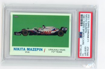 Nikita Mazepin Rookie Card 2021 Topps Chrome F1 1961 Topps Sports Refractor Racing Card Graded PSA Gem Mint 10
