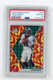 Jalen Hurts Rookie Card 2020 Panini Mosaic Gold Reactive Prizm Refractor Football Card Graded PSA Gem Mint 10