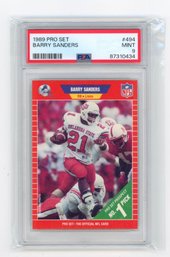 Barry Sanders Rookie Card 1989 Pro Set Football Card Graded PSA Mint 9