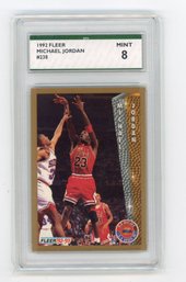 1992 Fleer Michael Jordan League Leaders Basketball Card Graded SPA Mint 8