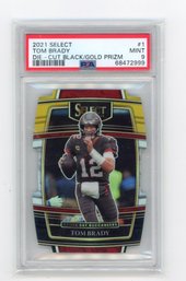 2021 Panini Select Tom Brady Concourse Black & Gold Die Cut Prizm Refractor Football Card Graded PSA Mint 9