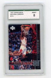 1997 Upper Deck Michael Jordan Game Dated Basketball Card Graded SPA Mint 8