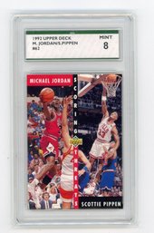 1992 Upper Deck Michael Jordan Scottie Pippen Scoring Threats Basketball Card Graded SPA Mint 8
