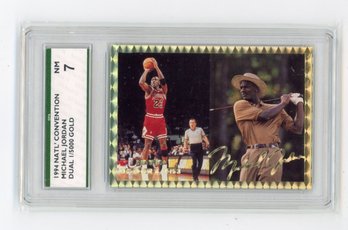 1994 NSCC Michael Jordan Gold Signature Retired Basketball Golf Card #'d To 5000 Graded SPA NM 7