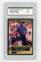 Tiger Woods Rookie Card 2001 Golf Superstar Promo Golf Card #'d To 10000 Graded SPA NM 7