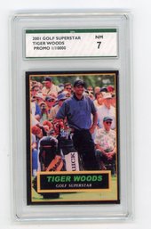 Tiger Woods Rookie Card 2001 Golf Superstar Promo Golf Card #'d To 10000 Graded SPA NM 7