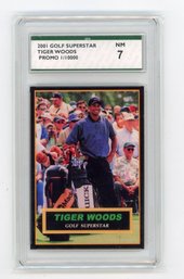 Tiger Woods Rookie Card 2001 Golf Superstar Promo Golf Card #'d To 10000 Graded SPA NM 7