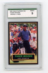 Tiger Woods Rookie Card 2001 Golf Superstar Promo Golf Card #'d To 10000 Graded SPA Mint 9