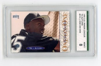Michael Jordan Rookie Card 1995 Upper Deck Minor League Baseball Card Graded SPA Mint 8