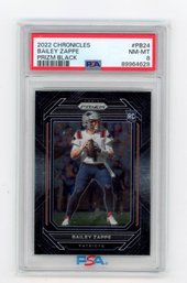 Bailey Zappe Rookie Card 2022 Panini Chronicles Prizm Black Football Card Graded PSA NM Mint 8