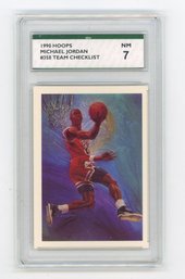 1990 NBA Hoops Michael Jordan Chicago Bulls Checklist Basketball Card Graded SPA NM 7