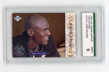 Michael Jordan Rookie Card 1995 Upper Deck Minor League Baseball Card Graded SPA Mint 9
