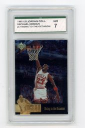 1995 Upper Deck Jordan Collection Michael Jordan Rising To The Occasion Basketball Card Graded SPA NM 7