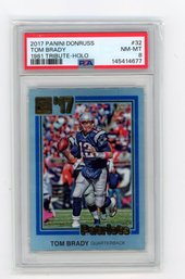 2017 Panini Donruss Tom Brady 1981 Tribute Holo Football Card Graded PSA NM Mint 8