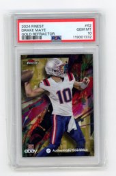 Drake Maye Rookie Card 2024 Topps Finest Gold Refractor Football Card #'d To 50 Graded PSA Gem Mint 10