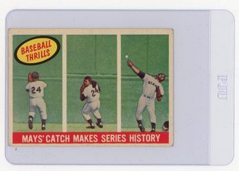 1959 Topps Willie Mays Catch Makes Series History Baseball Thrills Baseball Card