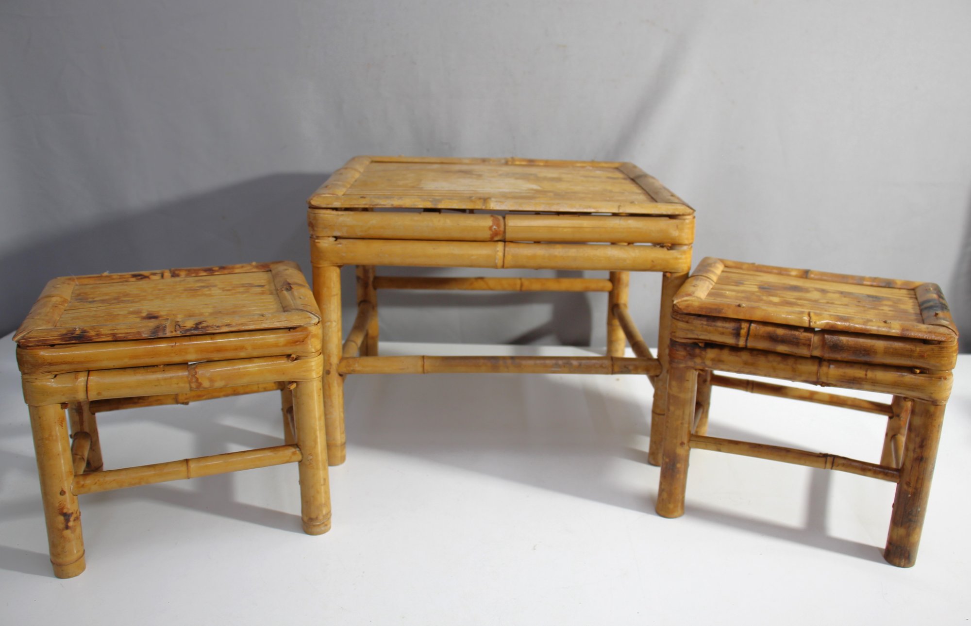 Three Rectangular Burnt Bamboo Riser Or Plant Stand #70160 ...