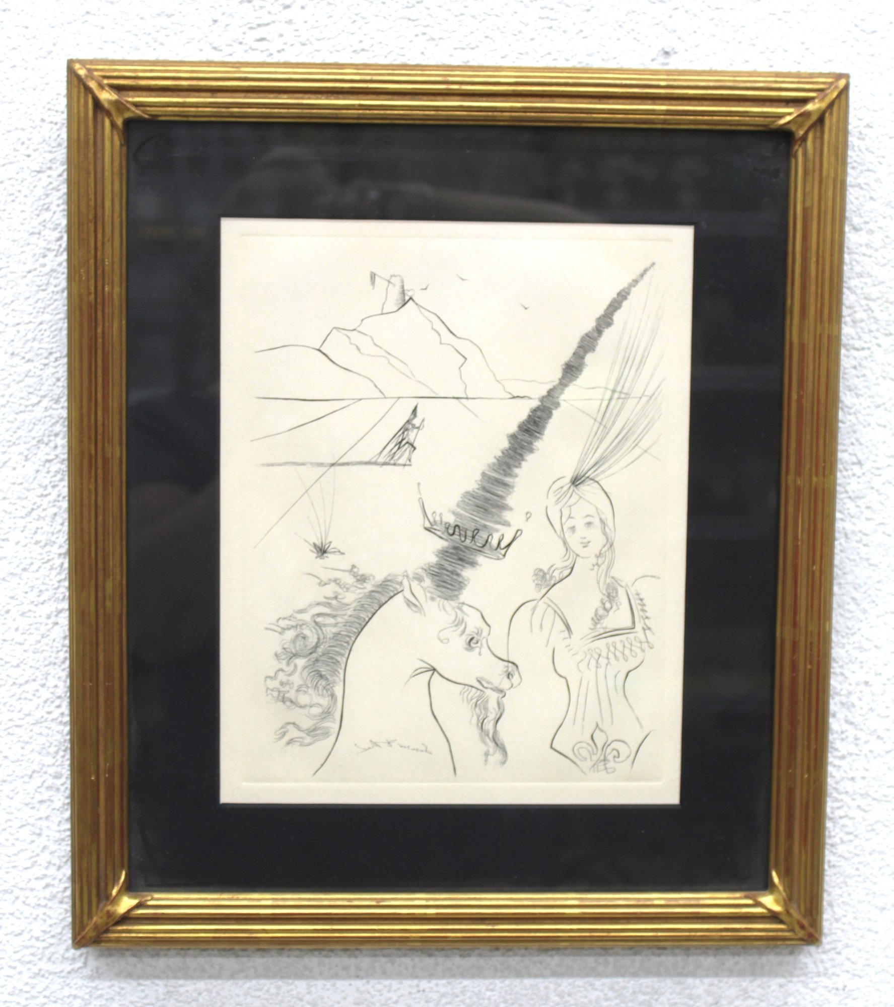 Salvador Dal "The Unicorn And The Lady" Fantasy Line Etching Print ...