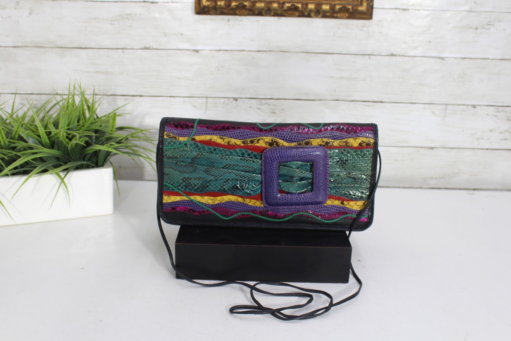 Python Leather Patchwiork Carlos Falchi Multicolor Python Patchwork Leather Clutch Shoulder Bag ...