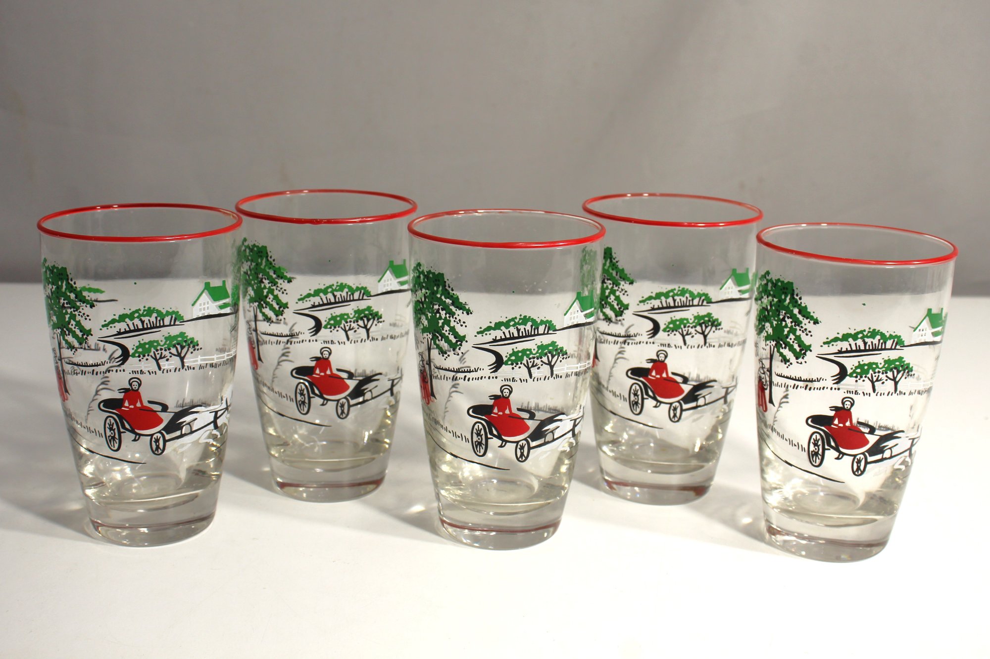 Vintage Drinking Glass Set With Countryside Horse & Buggy Design #71362 ...