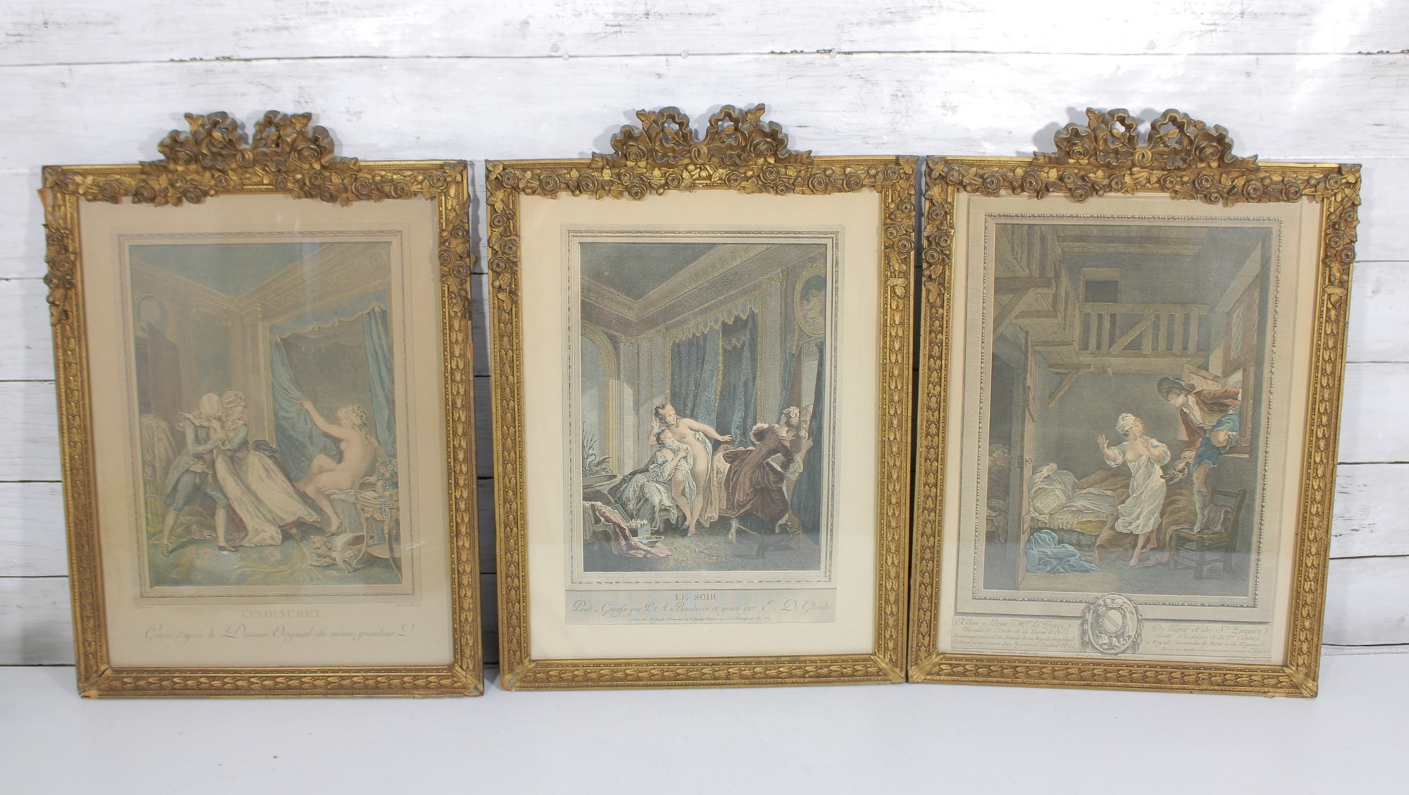 Set Of Three Framed Romantic Rococo Style Prints In Ornate Gilt Frames ...
