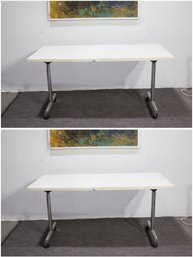 Vintage Folding Table With Chrome Legs & Locking Casters  Functional & Space-Saving -Set Of 2
