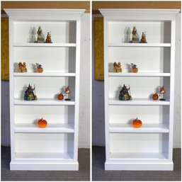 Pair Of White Wooden Open Shelf Bookcase