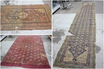 Lot Of 3 Antique Persian & Oriental Rugs  Various Sizes & Patterns (Damage)