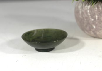 Vintage Hand-Carved Jade Bowl  Elegant Green Hue ( Tiny Chip To The Rim )