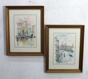 Pair Of Framed Watercolor Prints - Jan Korthaus - Canal Grande & Piazza Della Repubblica
