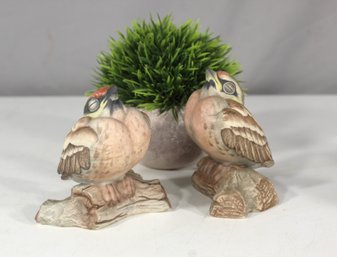 Pair Of Boehm Porcelain Figurines - 'Fledgling Red Poll' #495, Made In USA