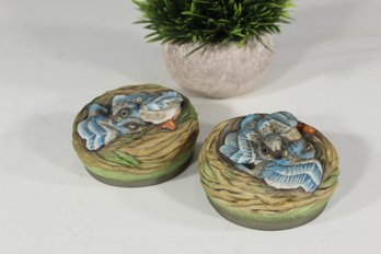 Pair Of Boehm 'Baby Buntings' Figurines - Fine Porcelain Bird Sculptures - Made In USA