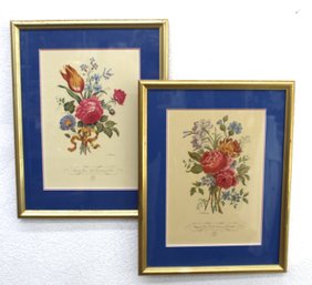 Set Of Two Vintage Botanical Floral Prints By L.F. Rouillac - Framed