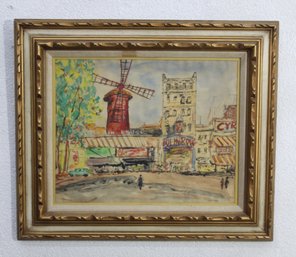 Vintage Watercolor Painting Of Moulin Rouge By Savastano - Framed