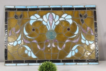 Antique 20'x 32' Stained Glass Panel With Ornate Design And Medallion Detail