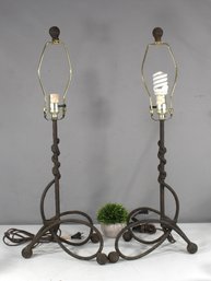Pair Of Rustic Wrought Iron Table Lamps With Twisted Design