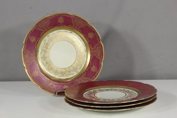 Set Of 4 Vintage Schumann Bavaria Dinner Plates With Gold Gilded Details