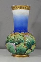 Hand-Painted Porcelain Vase With Gold Accents And Leaf Motif