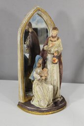 Handcrafted Nativity Scene Figurine With Mirrored Backdrop