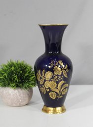 Royal Porzellan Bavaria KPM Cobalt Blue Vase With Gold Floral Design
