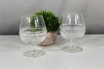 Pair Of Galway Crystal Cut Glass Brandy Snifters