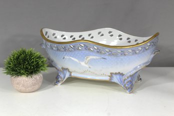 Vintage Hand-Painted Reticulated Porcelain Centerpiece With Gilded Trim