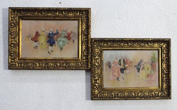 Pair Of Vintage Framed Rococo-Style Dance Scene Paintings