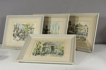 Set Of Four Signed Parisian Watercolor Prints By Martine Girard