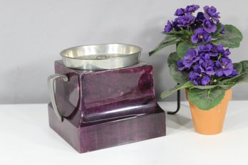 Vintage Purple Marble-Style Ice Bucket With Metal Handles And Insert