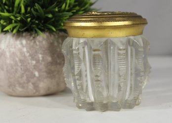 Antique Glass Dresser Jar With Ornate Gilded Lid