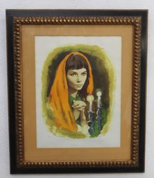 'Sandu Liberman Limited Edition Lithograph: 'Woman With Candles' - Framed Artwork